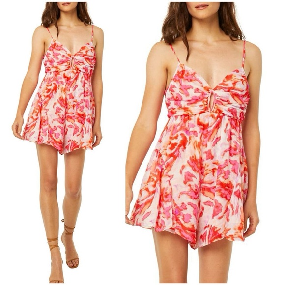 Misa Los Angeles Pants - NWT Misa Los Angeles Indira Romper Maldive Marble Red White Floral Keyhole S